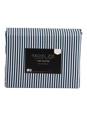 RACHEL ZOE Cotton Stripe Sheet Set With Ruffle